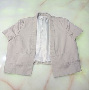 Banana Republic Cropped Blazer Size 12 Beige Cap Sleeve Jacket Modern Workware
